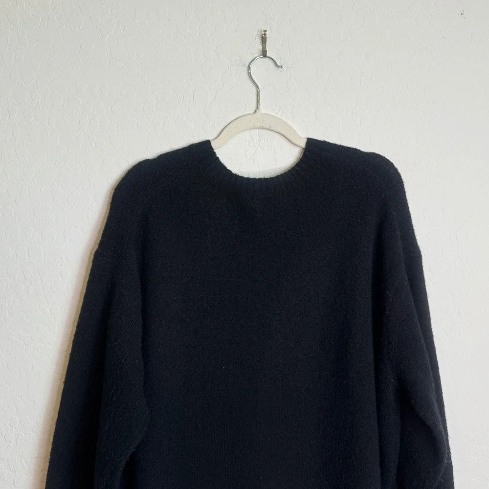 J.Crew Womens Black Merino Wool Alpaca Blend Crewneck Oversized Sweater M Soft